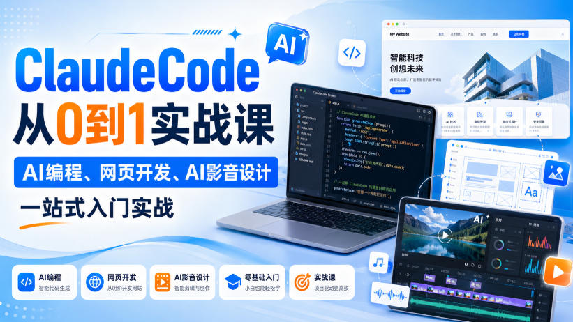 Claude Code从0到1实战课，AI编程、网页开发、AI影音设计一站式入门实战（更新）-九九网创