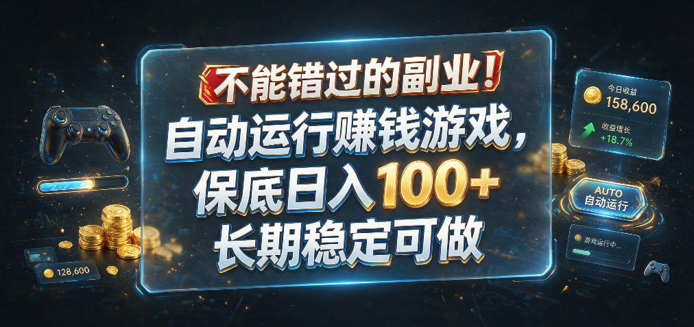 不能错过的副业!自动运行賺钱游戏,保底日入100+,长期稳定可做【揭秘】-九九网创