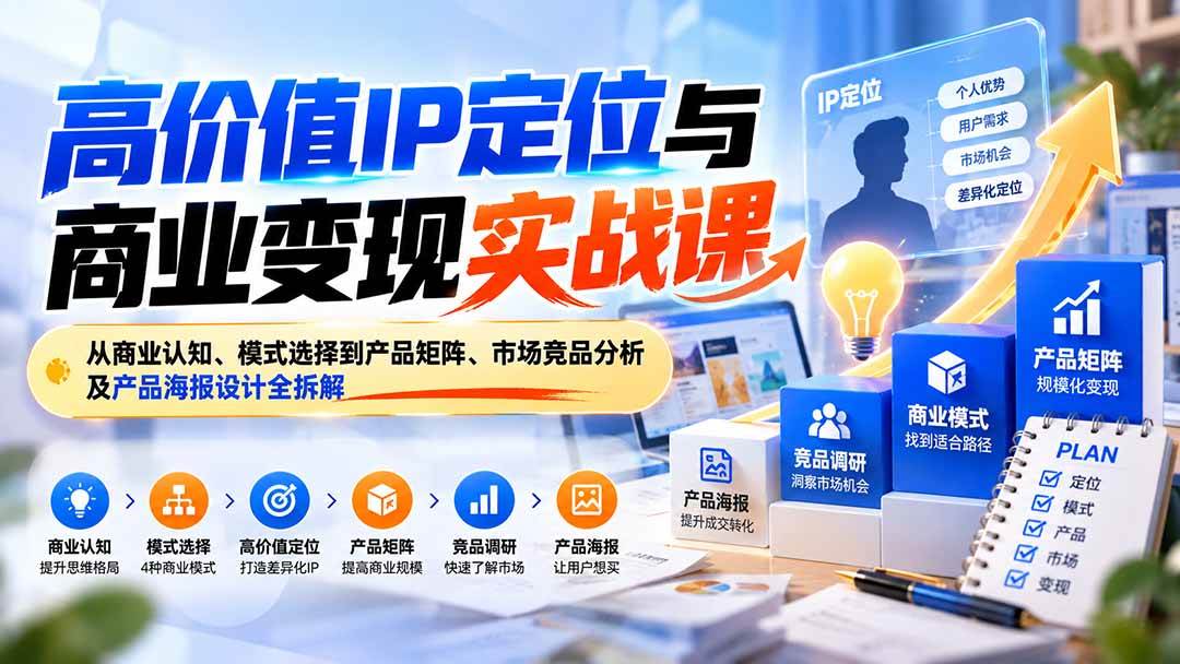 （20715期）高价值IP定位与商业变现实战课：从商业认知、模式选择到产品矩阵、市场竞品分析及产品海报设计全拆解-九九网创