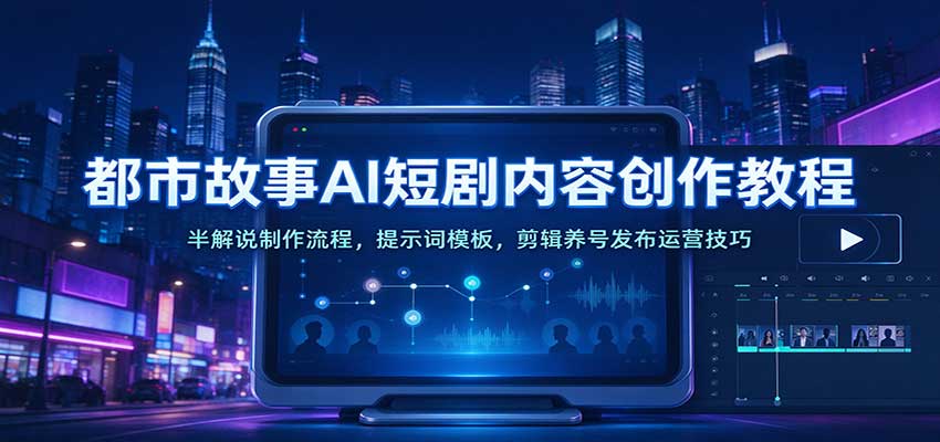 都市故事AI短剧内容创作教程:半解说制作流程,提示词模板,剪辑养号发布运营技巧-九九网创