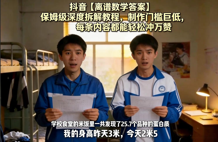 抖音【离谱数学答案】保姆级深度拆解教程，制作门槛巨低，每条内容都能轻松冲万赞，附详细步骤-九九网创