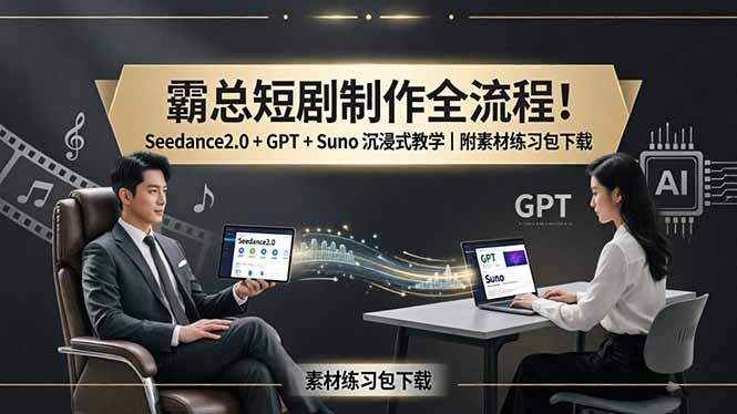 霸总短剧制作全流程！Seedance2.0 + GPT + Suno 沉浸式教学｜附素材练习包下载-九九网创