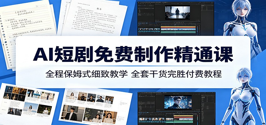 AI短剧免费制作精通课：全程保姆式细致教学，全套干货完胜付费教程-九九网创