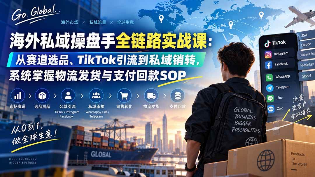 （20255期）海外私域操盘手全链路实战课：从赛道选品、TikTok引流到私域销转，系统掌握物流发货与支付回款SOP-九九网创