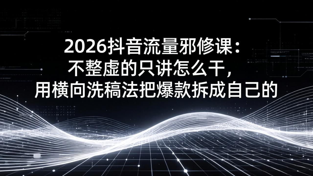 2026抖音流量邪修课：不整虚的只讲怎么干，用横向洗稿法把爆款拆成自己的-九九网创
