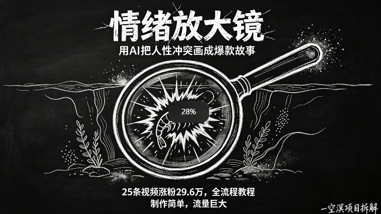AI制作“情绪放大镜“视频，25条视频涨粉29.6W粉，流量巨大，制作简单，全流程教程-九九网创