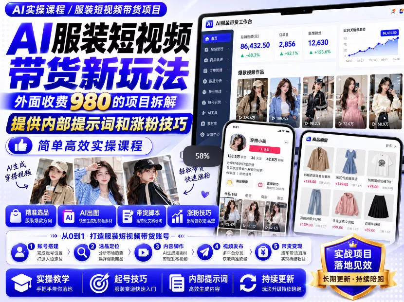 外面收费980AI快手带货系统课程，内部课程首次外放，操作简单高效，一分钟一条爆款视频-九九网创