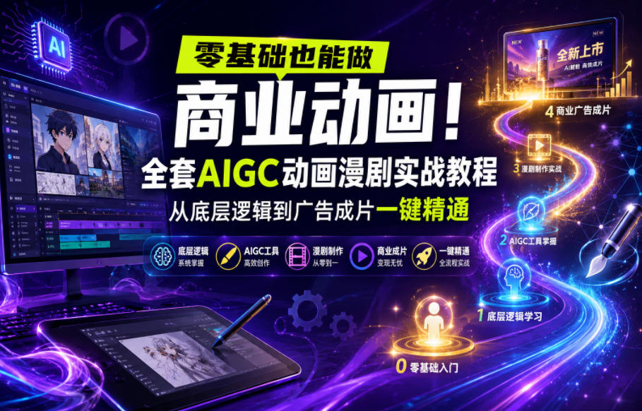 零基础也能做商业动画！全套AIGC动画漫剧实战教程，从底层逻辑到广告成片一键精通-九九网创