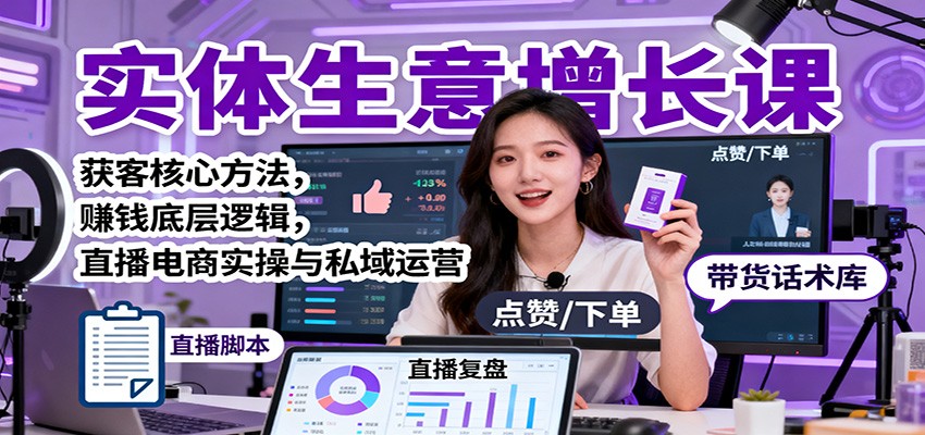实体生意增长课：获客核心方法，赚钱底层逻辑，直播电商实操与私域运营-九九网创