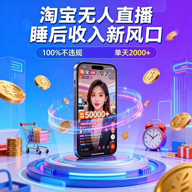 淘宝无人直播，不违规不封号，直播100小时卖了5万，年底旺季！-九九网创