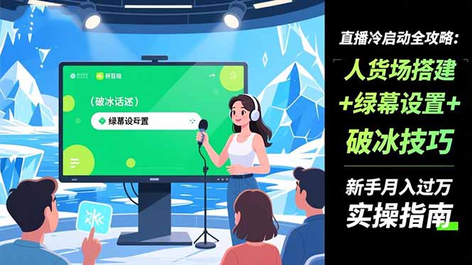 直播冷启动全攻略:人货场搭建+绿幕设置+破冰技巧，新手月入过万实操指南-九九网创