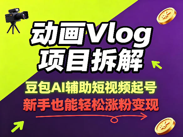 动画Vlog项目拆解，豆包AI辅助短视频起号，新手也能轻松涨粉，43条作品涨粉8.3W-九九网创