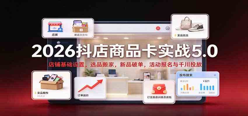 2026抖店商品卡实战5.0：店铺基础设置，选品搬家，新品破单，活动报名与千川投放-九九网创