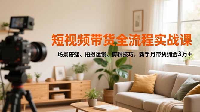 短视频带货全流程实战课,场景搭建、拍摄运镜、剪辑技巧,新手月带货佣金3万+-九九网创