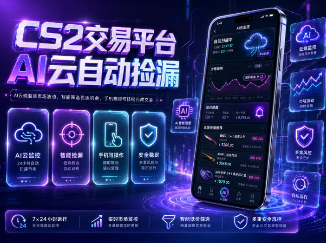 CS2交易平台AI云自动捡漏，多年稳定运行，无需手机，支持任何形式验证，日入300+【揭秘】-九九网创