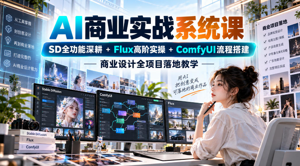 AI商业实战系统课｜SD全功能深耕+Flux高阶实操+Comfyui流程搭建，商业设计全项目落地教学-九九网创