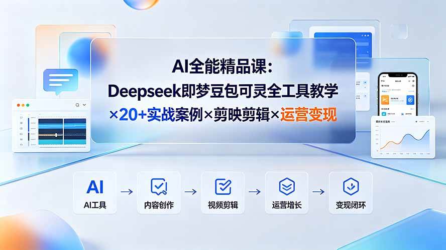 （19278期）AI全能精品课：Deepseek即梦豆包可灵全工具教学×20+实战案例×剪映剪辑×运营变现-九九网创