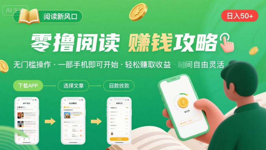 零撸阅读新风口，无门槛轻松挣，一部手机，日入 50-3张【揭秘】-九九网创