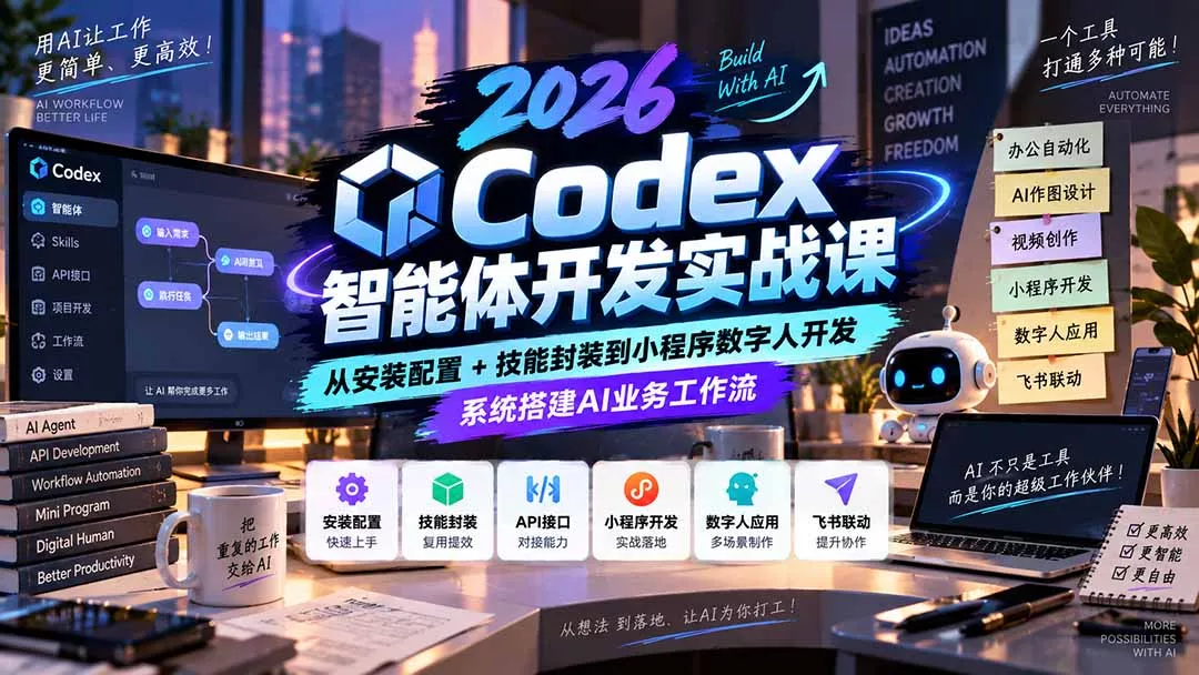 2026Codex智能体开发实战课：从安装配置+技能封装到小程序数字人开发，系统搭建AI业务工作流-九九网创