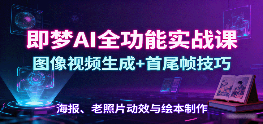 即梦AI全功能实战课:图像视频生成+首尾帧技巧,海报、老照片动效与绘本制作-九九网创