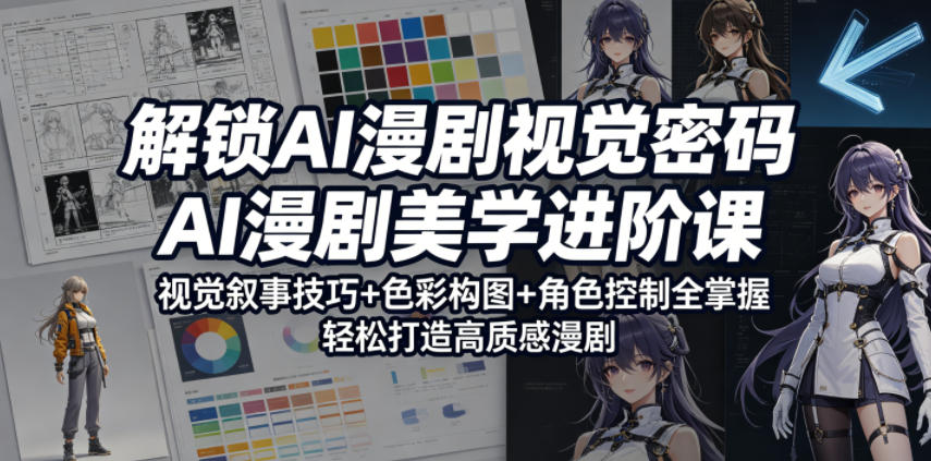 解锁AI漫剧视觉密码，AI漫剧美学进阶课，视觉叙事技巧+色彩构图+角色控制全掌握，轻松打造高质感漫剧-九九网创