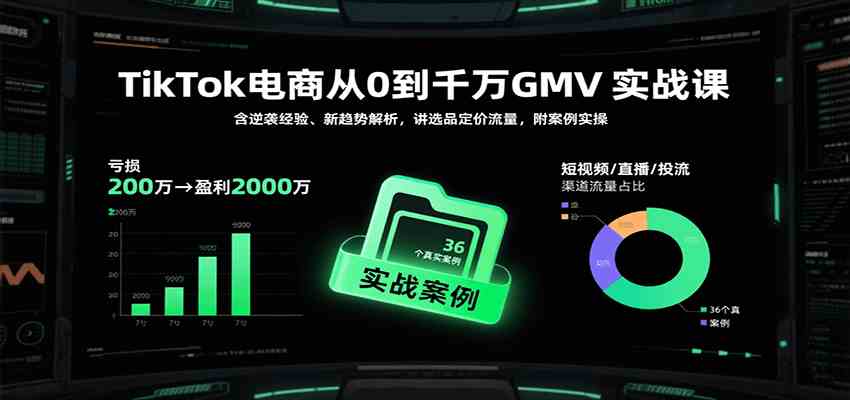 TikTok电商从0到千万GMV实战课，含逆袭经验、新趋势解析，讲选品定价流量，附案例实操-九九网创
