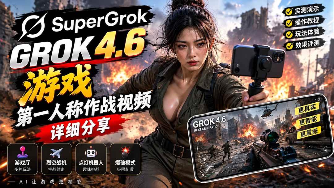 （20502期）Grok 4.6 也能做游戏？第一人称作战视频实测｜玩法详细讲解-九九网创