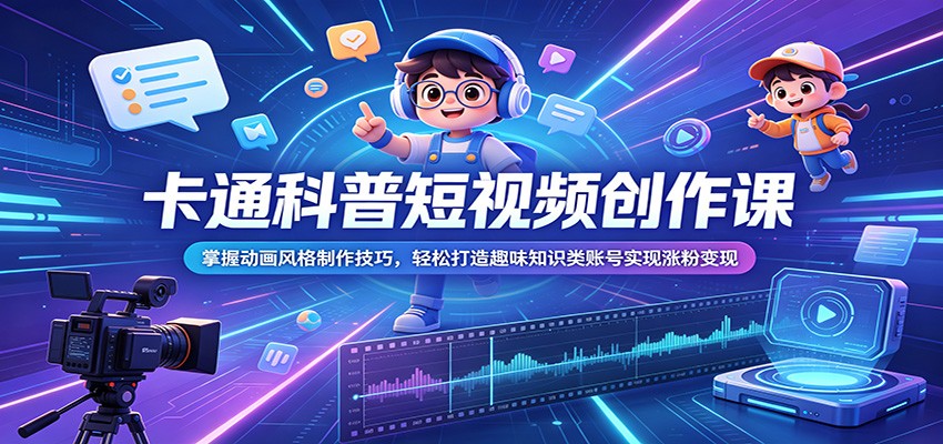 卡通科普短视频创作课：掌握动画风格制作技巧，轻松打造趣味知识类账号实现涨粉变现-九九网创
