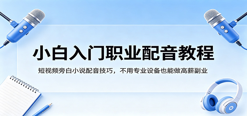 小白入门职业配音教程，短视频旁白小说配音技巧，不用专业设备也能做高薪副业-九九网创
