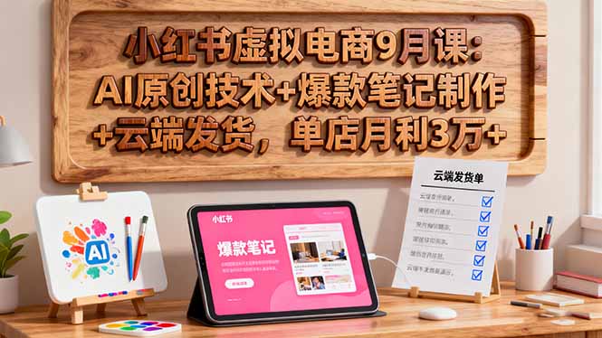 小红书虚拟电商9月课：AI原创技术+爆款笔记制作+云端发货，单店月利3万+-九九网创