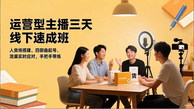 运营型主播三天线下班，人货场搭建,四部曲起号,流量实时应对，手把手带练-九九网创