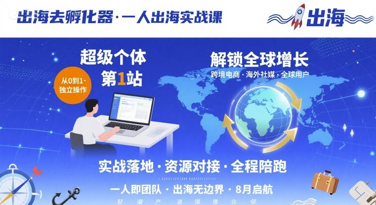 出海去孵化器，一人出海实战课，超级个体第1站，解锁全球增长-九九网创