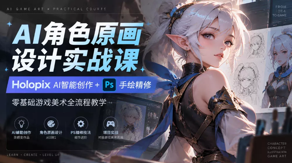 AI角色原画设计实战课|Holopix AI智能创作+PS手绘精修,零基础游戏美术全流程教学-九九网创
