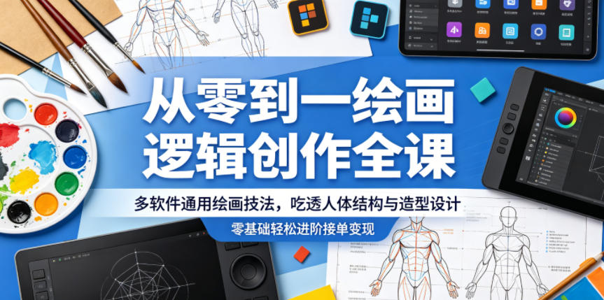 从零到一绘画逻辑创作全课,多软件通用绘画技法,吃透人体结构与造型设计,零基础轻松进阶接单变现-九九网创
