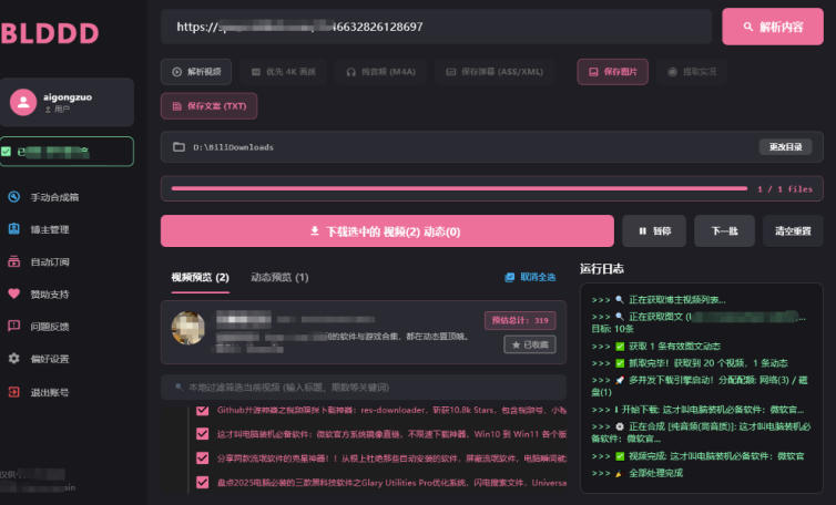 哔哩哔哩b站视频最新下载工具，支持合集下载，字幕、声音下载，BLDDD-九九网创