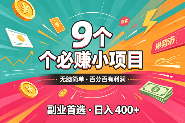 （19789期）10个必赚的小项目，无脑简单，百分百有利润，副业的首选，日入300+-九九网创