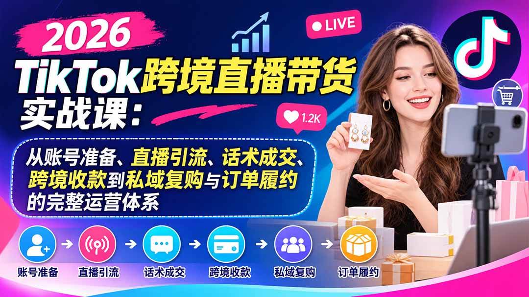 （20898期）2026TikTok跨境直播带货实战课：从账号准备、直播引流、话术成交、跨境收款到私域复购与订单履约的完整运营体系