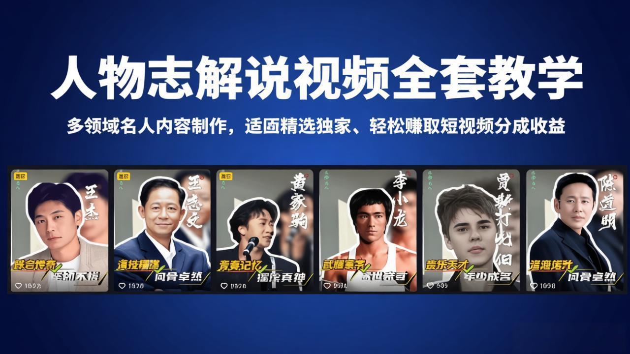 人物志解说视频全套教学，多领域名人内容制作，适配精选独家，轻松赚取短视频分成收益-九九网创