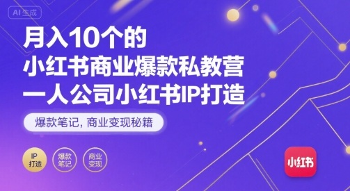 月入10个的小红书商业爆款私教营，一人公司小红书IP打造，爆款笔记，商业变现秘籍-九九网创
