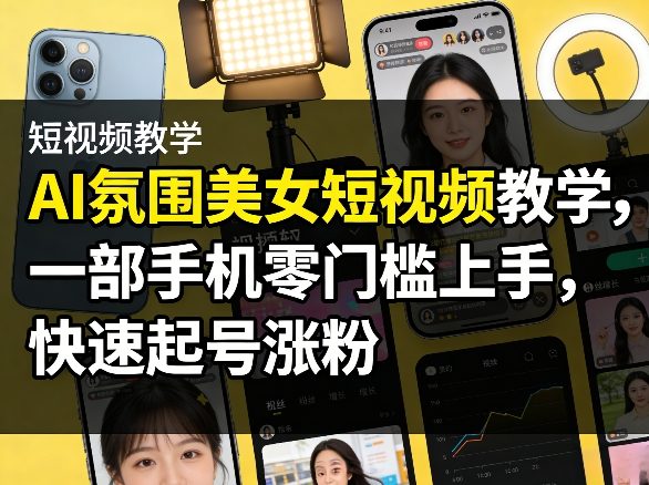 AI氛围美女短视频教学，一部手机零门槛上手，快速起号涨粉-九九网创