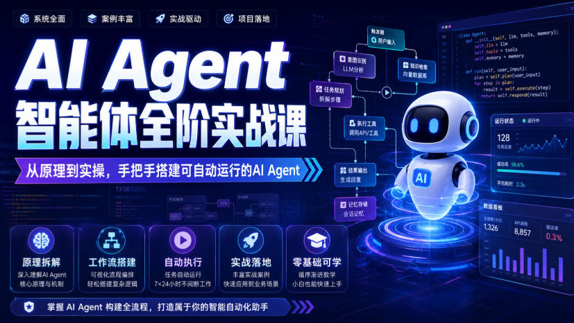 AI Agent智能体全阶实战课，从原理到实操，手把手搭建可自动运行的AI Agent-九九网创