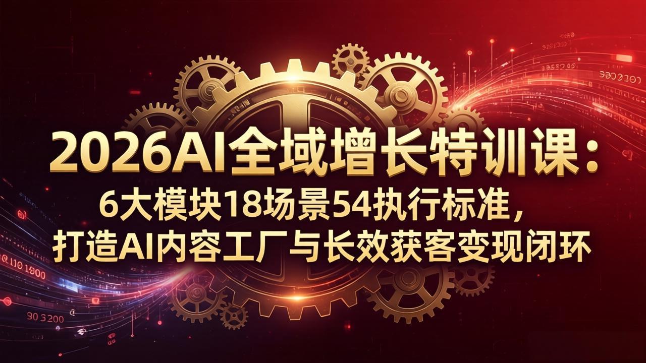 2026AI全域增长特训课：6大模块18场景54执行标准，打造AI内容工厂与长效获客变现闭环-九九网创