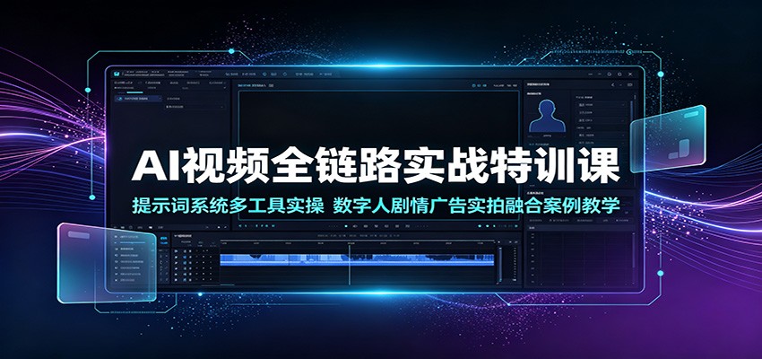 AI视频全链路实战特训课:提示词系统多工具实操,数字人剧情广告实拍融合案例教学-九九网创