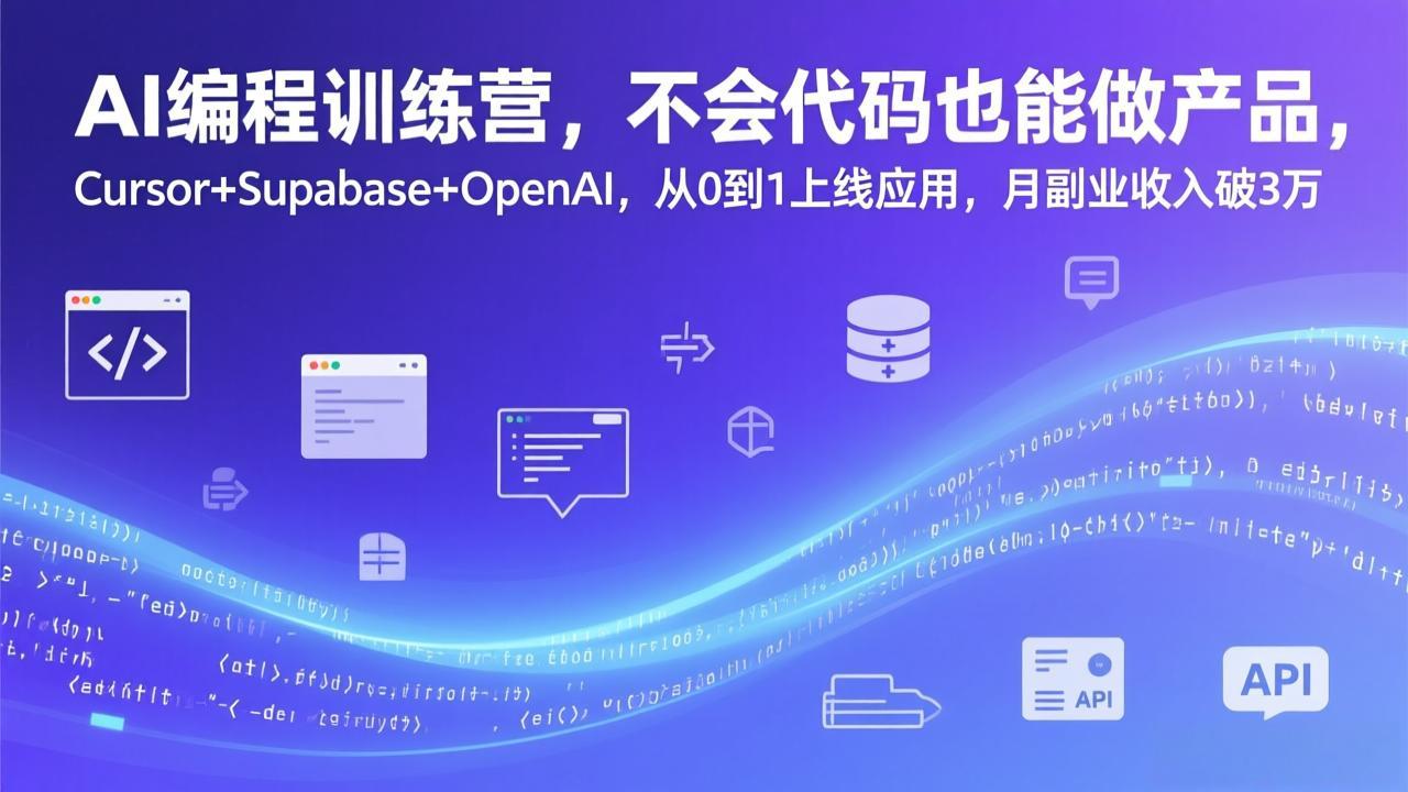AI编程训练营，不会代码也能做产品，Cursor+Supabase+OpenAI，从0到1上线应用，月副业收入破3万-九九网创