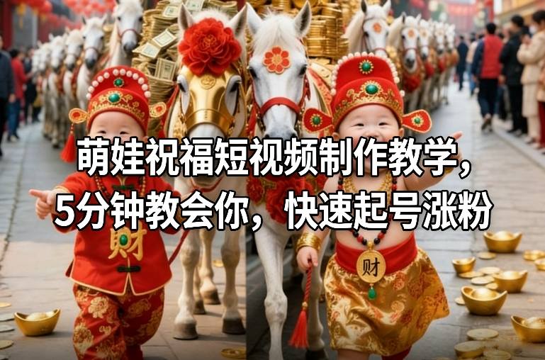萌娃祝福短视频制作教学,5分钟教会你,快速起号涨粉-九九网创