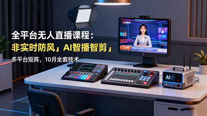 全平台无人直播课程：非实时防风＋AI智播智剪＋多平台矩阵，10月全套技术-九九网创