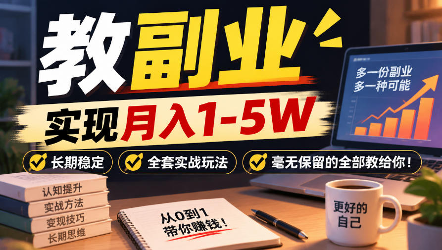 “教副业”实现月入1-5W，长期稳定，全套实战玩法毫无保留的全部教给你！【揭秘】-九九网创
