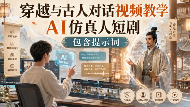 穿越与古人对话视频教学，AI仿真人短剧，包含提示词-九九网创