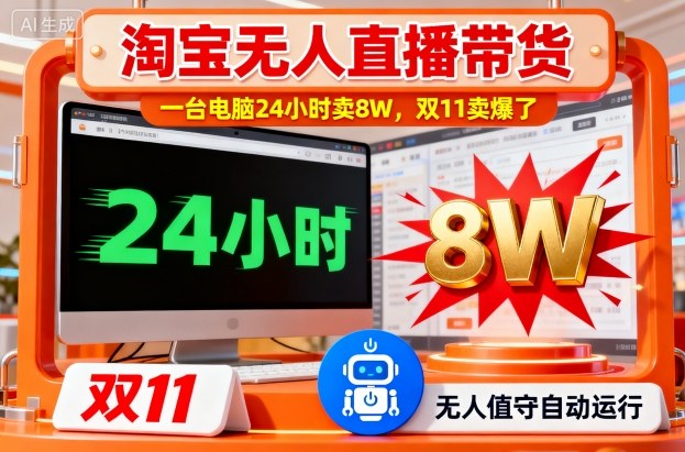 淘宝无人直播带货，一台电脑214小时卖8W，双11卖爆了【揭秘】-九九网创