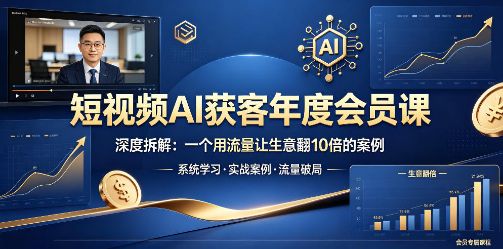 短视频AI获客年度会员课，深度拆解，一个用流量让生意翻10倍的案例-九九网创
